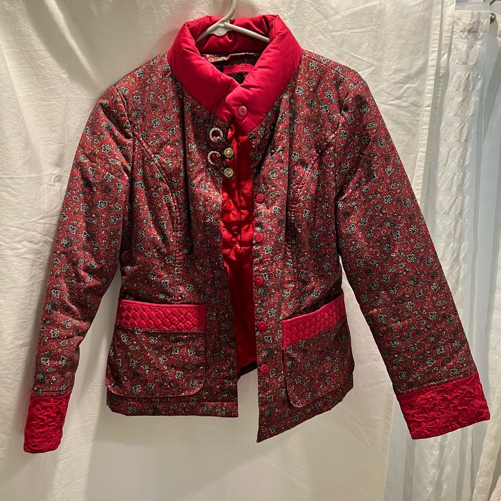 Unique Rare Quilted Red Patterned Women’s Jacket with Fine Detailing